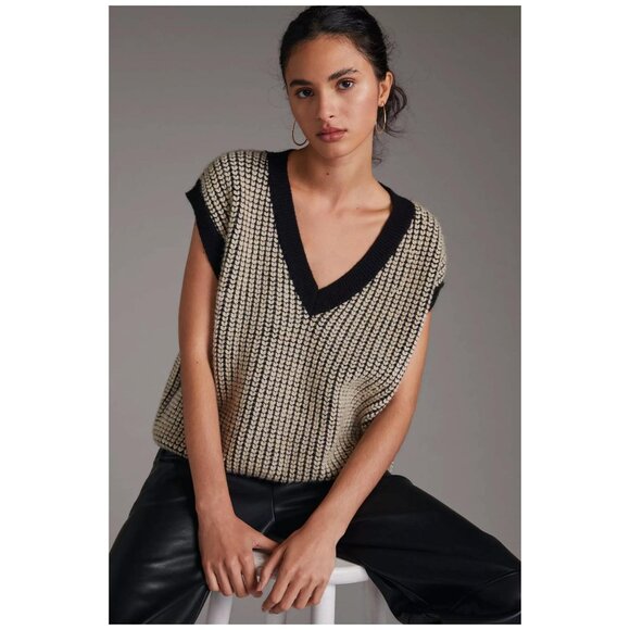 Anthropologie Oversized Sweater Vest Boxy Preppy Vintage Inspired Retro 80s 90s - Picture 3 of 10